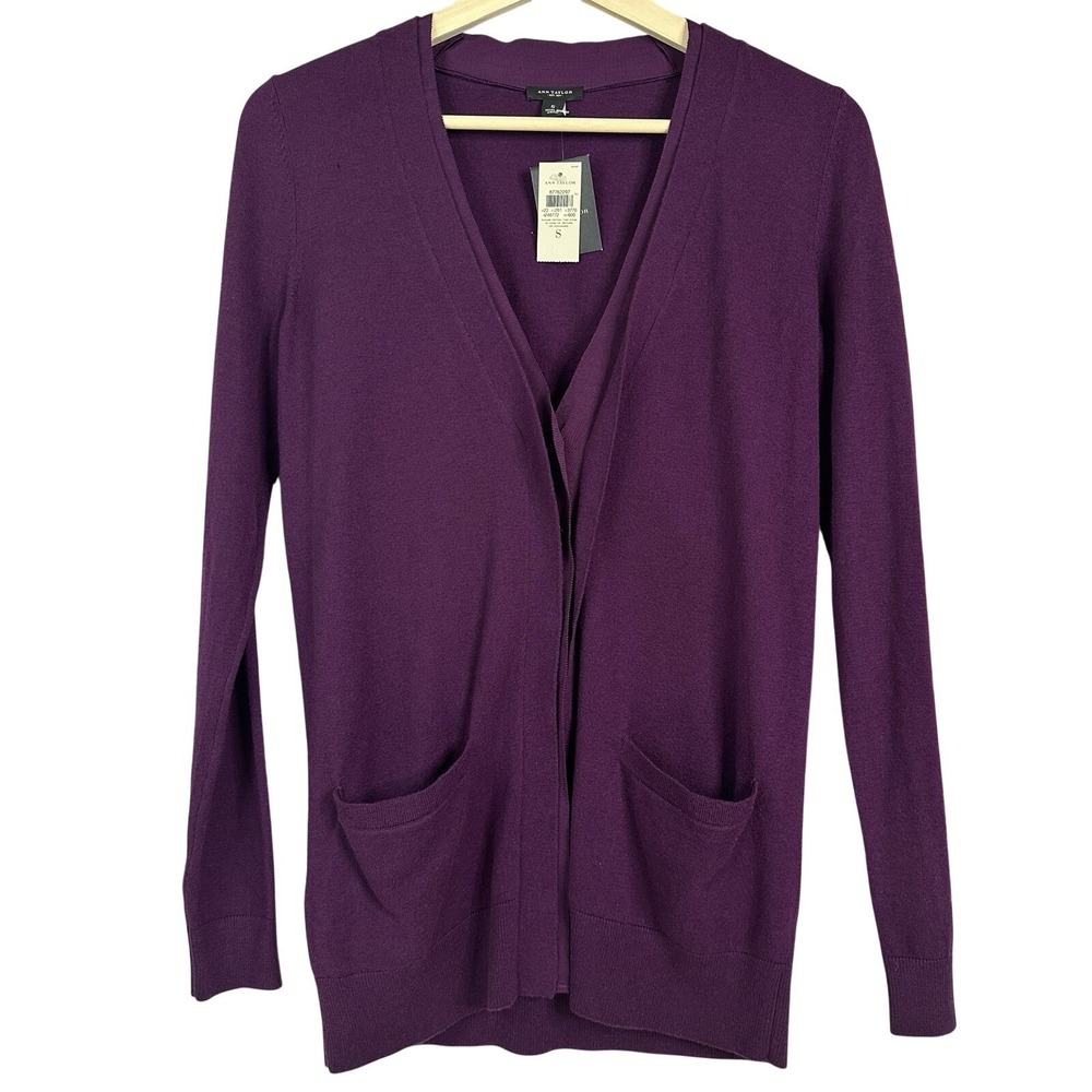 Ann Taylor LOFT Cardigan Sweater M Brown Wool Blend V Neck‎ READ